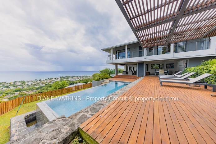 Elevated Sea-View Villa with 4 En Suite Bedrooms, Studio and Lift in Rivière Noire