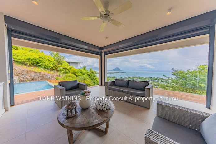 Elevated Sea-View Villa with 4 En Suite Bedrooms, Studio and Lift in Rivière Noire