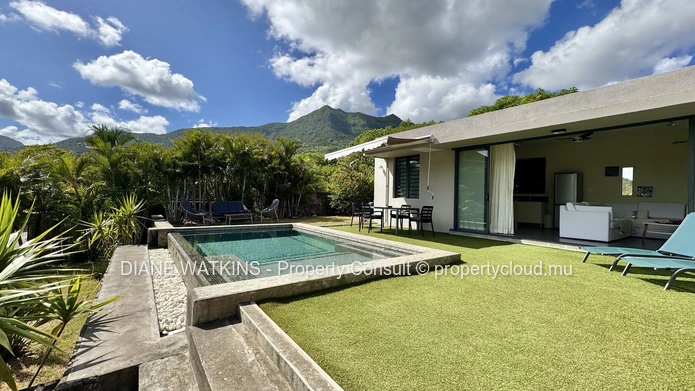 Élégante villa avec piscine à débordement, cottage indépendant et vue montagne à Petite Rivière Noire